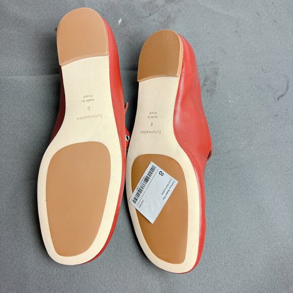 Reformation Bethany Red Leather Ballet Flats Silver Buckle 8 - Picture 6 of 6